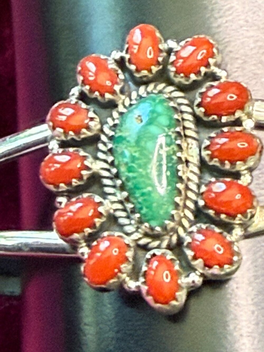 Turquoise & Italian Coral Sterling Silver Cuff Bracelet Lightweight
